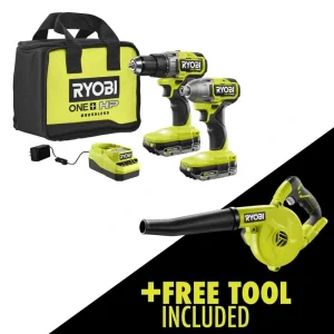 RYOBI ONE+ HP 18V Brushless Cordless 2-Tool Combo Kit w/(2) 2.0 Ah Batteries, Charger, Bag, and FREE Cordless Compact Blower