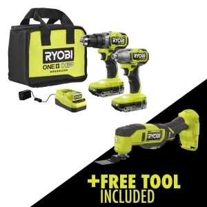 RYOBI ONE+ HP 18V Brushless Cordless 2-Tool Combo Kit w/(2) 2.0 Ah Batteries, Charger, Bag, and FREE Cordless Multi-Tool