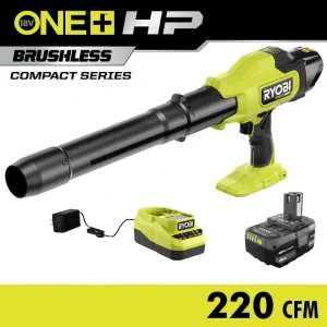RYOBI ONE+ HP 18V Brushless Cordless 220 CFM 140 MPH Compact Blower with 4.0 Ah Battery & Charger
