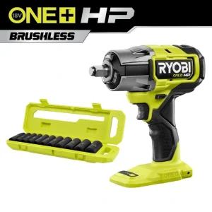 RYOBI ONE+ HP 18V Brushless Cordless 4-Mode 1/2 in. Impact Wrench (Tool Only) w/ 1/2 in. Metric Deep Impact Socket Set (11-PC)