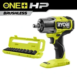 RYOBI ONE+ HP 18V Brushless Cordless 4-Mode 1/2 in. Impact Wrench (Tool Only) w/ 1/2 in. SAE Deep Impact Socket Set (11-PC)