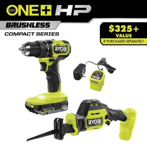 RYOBI ONE+ HP 18V Brushless Cordless Compact 2-Tool Combo Kit with Drill/Driver, One-Handed Recip Saw, 2 Ah Battery, & Charger