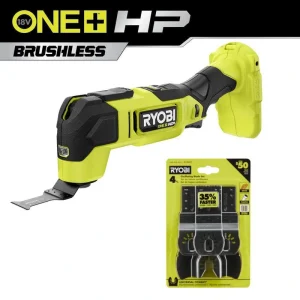 RYOBI ONE+ HP 18V Brushless Cordless Oscillating Multi-Tool (Tool Only) with 4-Piece Wood Oscillating Multi-Tool Blade Set
