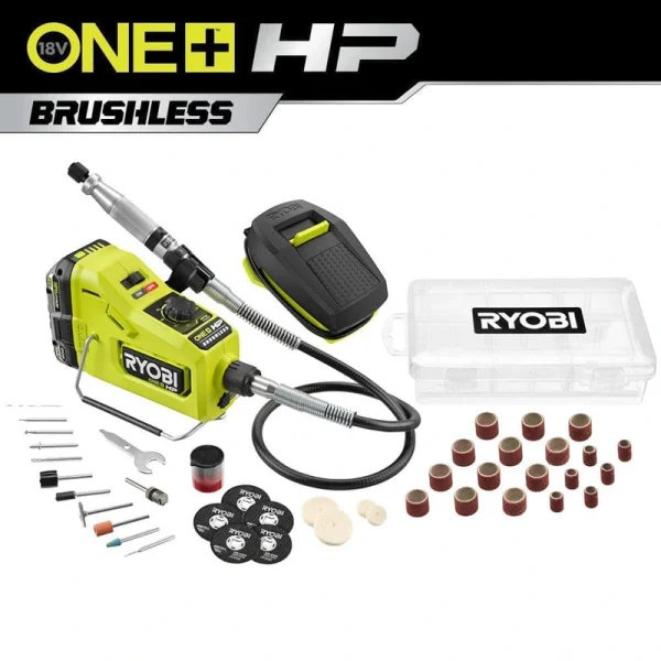 RYOBI ONE+ HP 18V Brushless Cordless Rotary Tool (Tool Only) with Variable Speed Rotary Foot Pedal