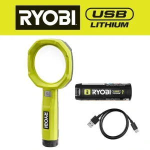RYOBI USB Lithium 200 Lumens Magnifying Light Kit with 2.0 Ah Battery and USB Charging Cable
