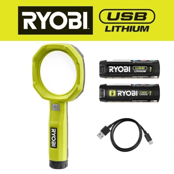 RYOBI USB Lithium 200 Lumens Magnifying Light Kit with 2.0 Ah Battery & USB Charging Cable w/ Extra USB Lithium 2.0 Ah Battery