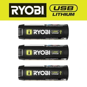 RYOBI USB Lithium 3.0 Ah Lithium-ion Rechargeable Battery (2-Pack) with USB Lithium 2.0 Ah Lithium Rechargeable Battery