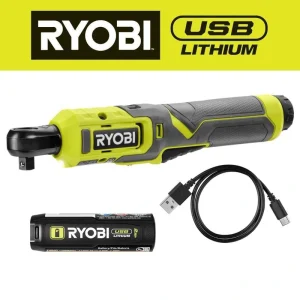 RYOBI USB Lithium 3/8 in. Ratchet Kit with 2.0 Ah Battery and USB Charging Cable