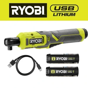 RYOBI USB Lithium 3/8 in. Ratchet Kit with 2.0 Ah Battery and USB Charging Cable with USB Lithium 2.0 Ah Lithium Battery