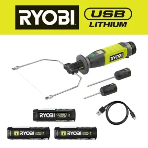 RYOBI USB Lithium Hot Wire Foam Cutter Kit with 2.0 Ah Battery, Charging Cable, and USB Lithium 3.0 Ah Batteries (2-Pack)
