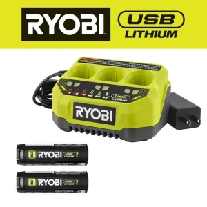 RYOBI USB Lithium Starter Kit with (2) 2.0 Ah Batteries and 3-Port Charger