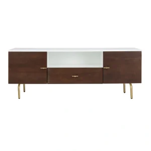 Safavieh Genevieve Walnut/White/Gold Contemporary/Modern Wood Media Cabinet