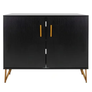 Safavieh Pine Black/Gold Contemporary/Modern Wood Media Cabinet