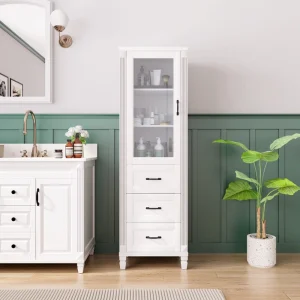 Safstar 22-in x 71-in x 15-in White Wood Freestanding Soft Close Linen Cabinet