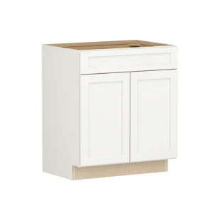 Shaker Full Overlay 30 in. W x 20.75 in. D x 34.5 in. H Plywood Assembled Vanity Sink Base Bath Cabinet in Linen White