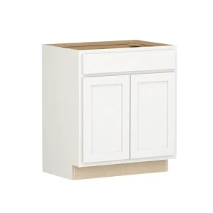 Shaker Partial Overlay 30 in W x 20.75 in D x 34.5 in H Plywood Assembled Vanity Sink Base Bath Cabinet in Linen White