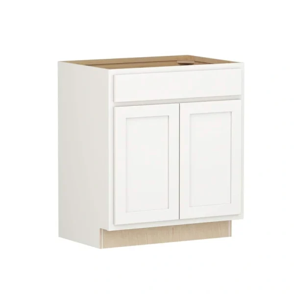 Shaker Partial Overlay 30 in W x 20.75 in D x 34.5 in H Plywood Assembled Vanity Sink Base Bath Cabinet in Linen White