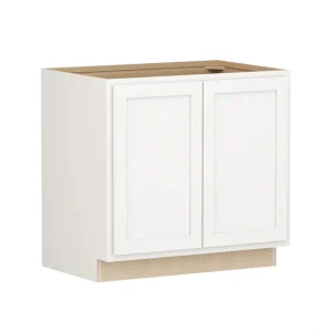 Shaker Partial Overlay 36 in W x 24 in D x 34.5 in H Plywood Assembled Full Height Base Kitchen Cabinet in Linen White