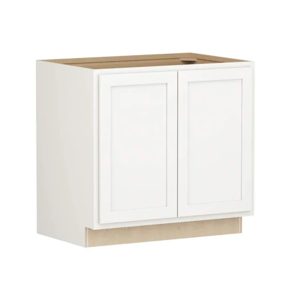 Shaker Partial Overlay 36 in W x 24 in D x 34.5 in H Plywood Assembled Full Height Base Kitchen Cabinet in Linen White