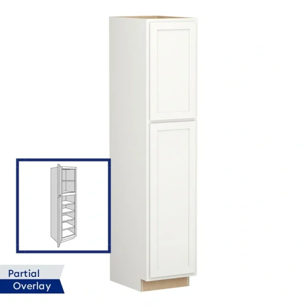Shenandoah PRO Express Breckenridge 18-in W x 90-in H x 24-in D Linen Partial Overlay Pantry Fully Assembled Plywood Cabinet (Recessed Panel Shaker Door Style)