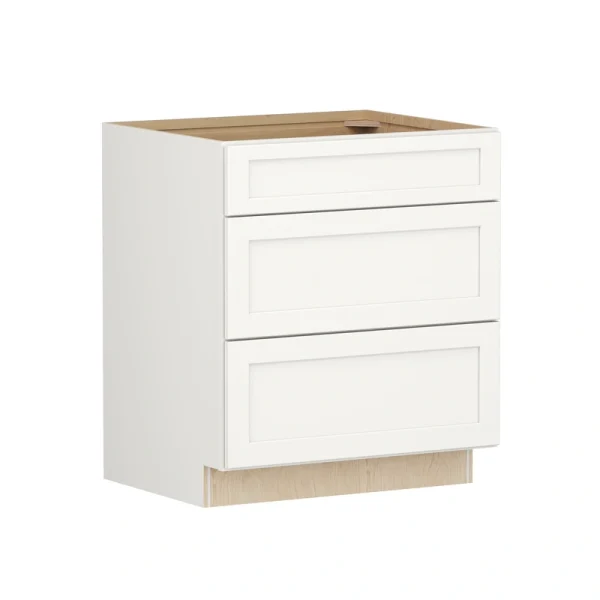 Shenandoah PRO Express Breckenridge 30-in W x 34.5-in H x 24-in D Linen Full Overlay Maple 3-Drawer Base Fully Assembled Plywood Cabinet (Recessed Panel Style)