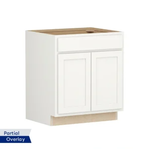 Shenandoah PRO Express Breckenridge 30-in W x 34.5-in H x 24-in D Linen Partial Overlay Maple Sink Base Fully Assembled Plywood Cabinet (Recessed Panel Shaker Style)