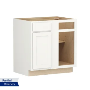 Shenandoah PRO Express Breckenridge 33-in W x 34.5-in H x 24-in D Linen Partial Overlay Blind 1-Drawer Corner Base Fully Assembled Plywood Cabinet (Recessed Panel Shaker Style)