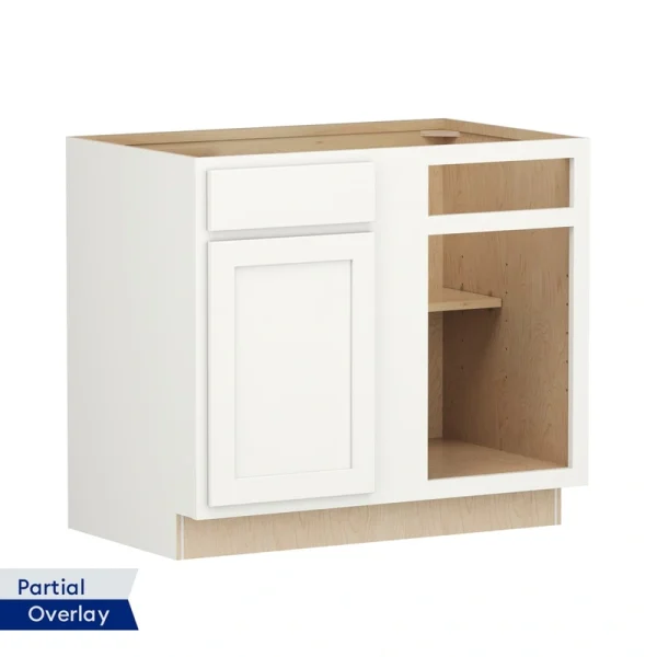 Shenandoah PRO Express Breckenridge 39-in W x 34.5-in H x 24-in D Linen Partial Overlay Blind 1-Drawer Corner Base Fully Assembled Plywood Cabinet (Recessed Panel Shaker Style)