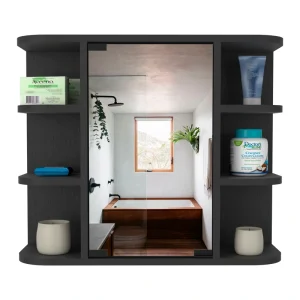 Siavonce 24-in x 20-in Surface Mount Black Mirrored Soft Close Medicine Cabinet