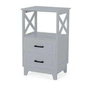 Siavonce Modern Gray Freestanding 2-Drawer Linen Cabinet with Open Shelf