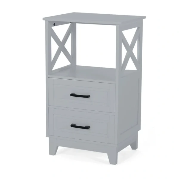 Siavonce Modern Gray Freestanding 2-Drawer Linen Cabinet with Open Shelf