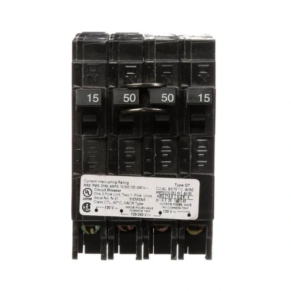 Siemens 50 Amp Double-Pole and (2) 15 Amp Single-Pole Type QT Triplex Circuit Breaker
