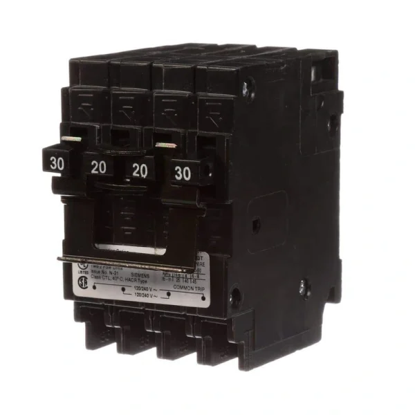Siemens Quadplex Two Double Pole 30 Amp Outside Two Double Pole 20 Amp Inside Circuit Breaker