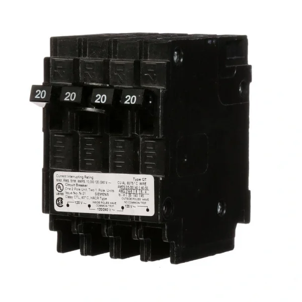 Siemens Triplex Two Outer 20 Amp Single-Pole and One Inner 20 Amp Double-Pole Circuit Breaker