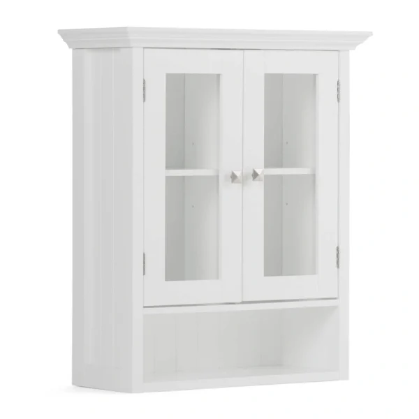 Simpli Home Acadian 23.6-in x 28-in x 10-in White Soft Close Bathroom Wall Cabinet