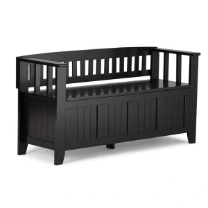 Simpli Home Acadian Modern Black Storage Bench with Storage 48-in x 17-in x 9.65-in