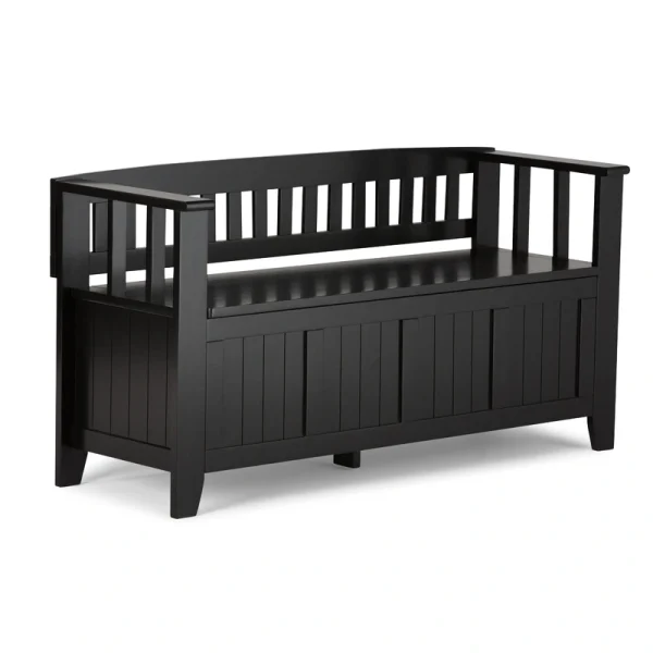 Simpli Home Acadian Modern Black Storage Bench with Storage 48-in x 17-in x 9.65-in