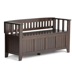Simpli Home Acadian Modern Brunette Brown Storage Bench with Storage 48-in x 17-in x 9.65-in