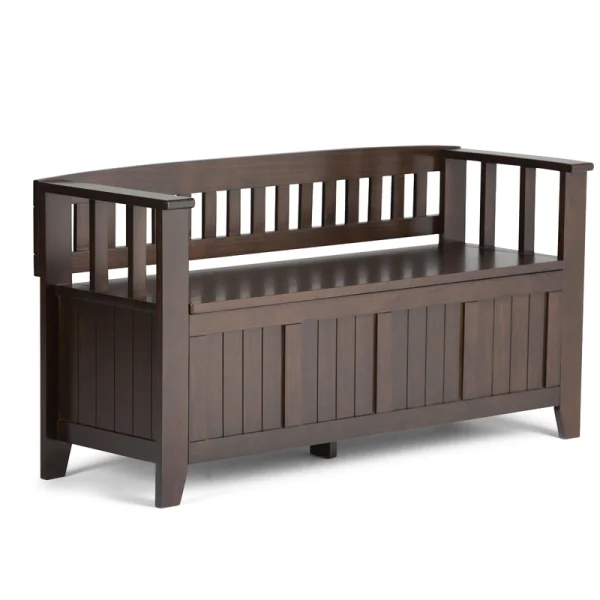 Simpli Home Acadian Modern Brunette Brown Storage Bench with Storage 48-in x 17-in x 9.65-in