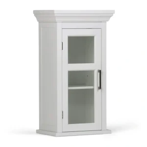 Simpli Home Avington 15-in x 26.9-in x 10-in White Soft Close Bathroom Wall Cabinet