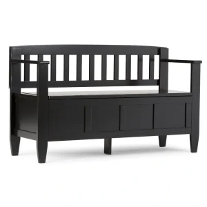 Simpli Home Brooklyn Modern Black Storage Bench with Storage 48-in x 17-in x 9.84-in