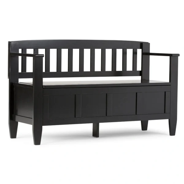 Simpli Home Brooklyn Modern Black Storage Bench with Storage 48-in x 17-in x 9.84-in