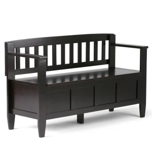 Simpli Home Brooklyn Modern Coffee Brown Storage Bench with Storage 48-in x 17-in x 9.84-in