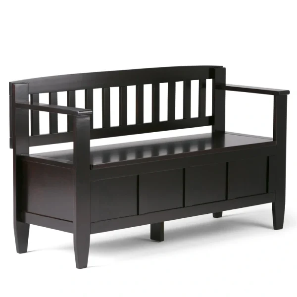 Simpli Home Brooklyn Modern Coffee Brown Storage Bench with Storage 48-in x 17-in x 9.84-in