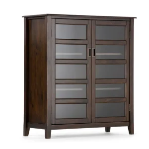 Simpli Home Burlington Mahogany Brown Transitional Wood Media Cabinet