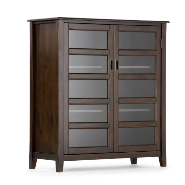 Simpli Home Burlington Mahogany Brown Transitional Wood Media Cabinet