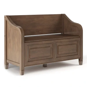 Simpli Home Connaught Midcentury Rustic Natural Aged Brown Storage Bench with Storage 42-in x 18-in x 11.61-in