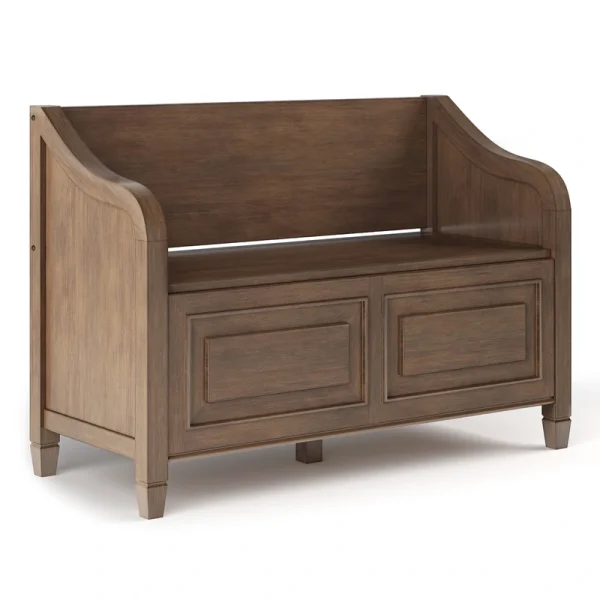 Simpli Home Connaught Midcentury Rustic Natural Aged Brown Storage Bench with Storage 42-in x 18-in x 11.61-in