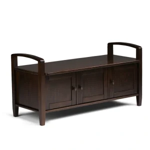 Simpli Home Warm Shaker Modern Tobacco Brown Storage Bench with Storage 44-in x 18.1-in x 8.07-in