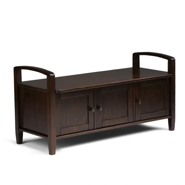 Simpli Home Warm Shaker Modern Tobacco Brown Storage Bench with Storage 44-in x 18.1-in x 8.07-in